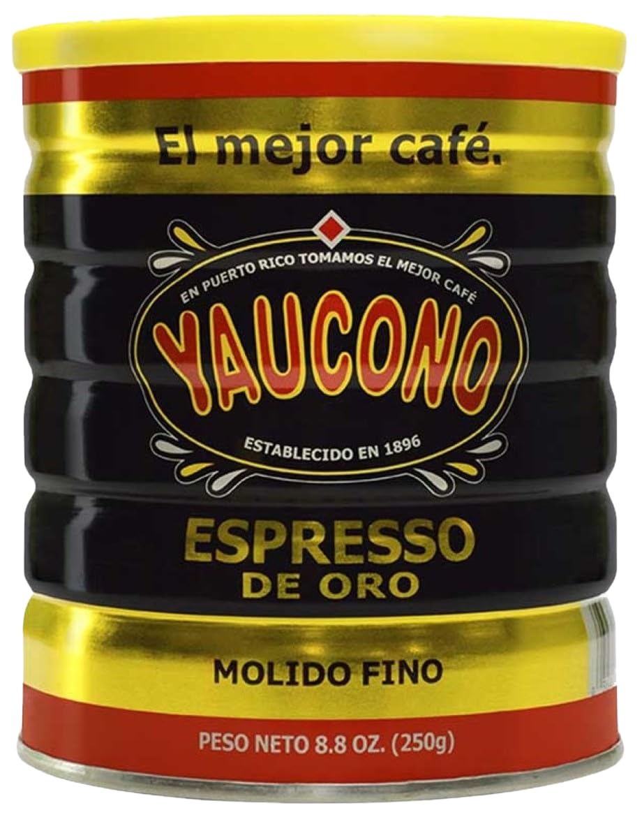 Yaucono Espresso De Oro Ground Coffee Can, Arabica, Dark Roast, Fine Grind, 8.8 Ounce (Pack of 1)