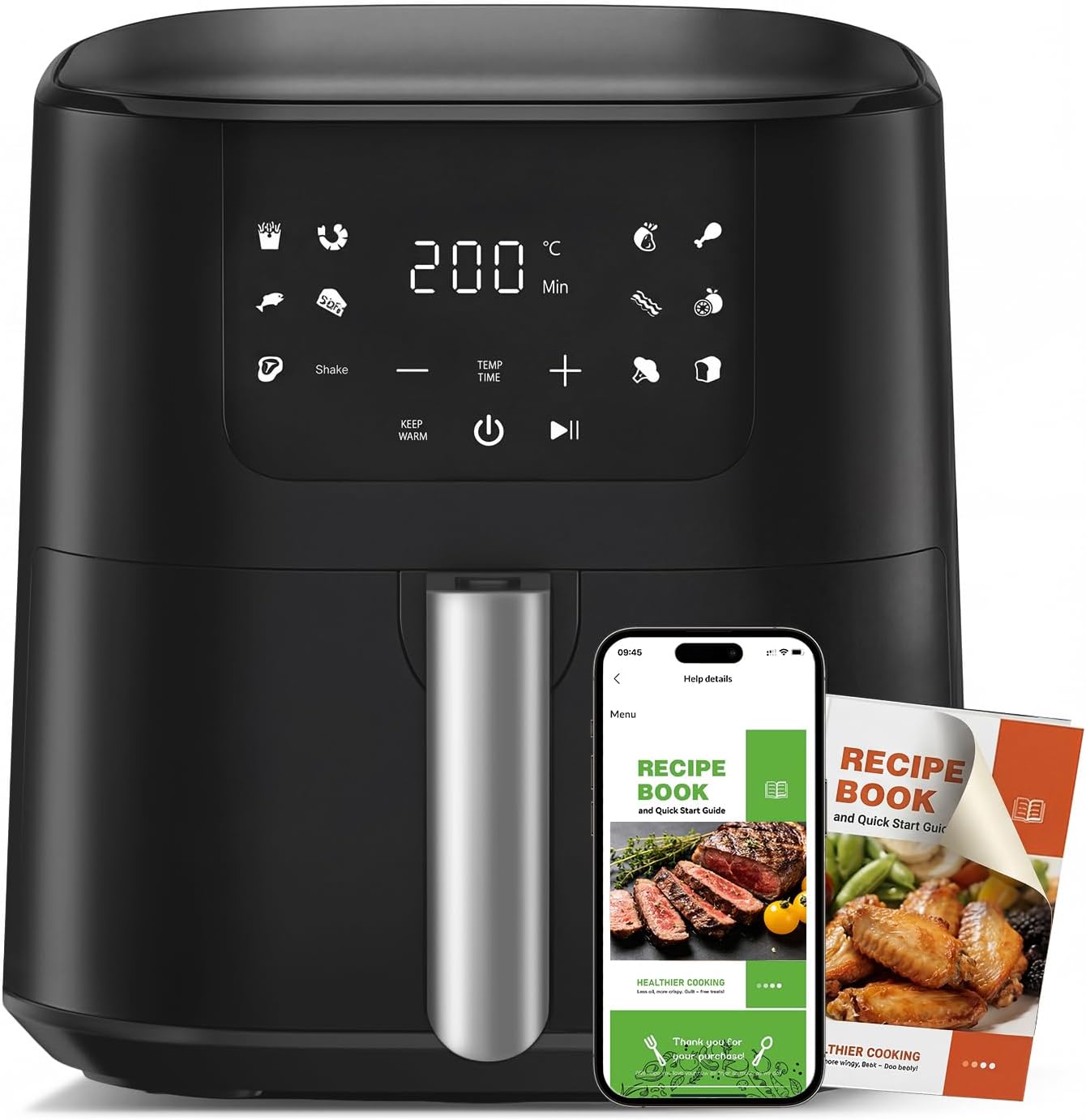 QIDO Air Fryer - 8-in-1 Multi-Cooker with 5 QT Capacity & Precision Heating | Dark Black Finish