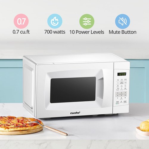 COMFEE' Countertop Microwave Oven - 0.7 Cu Ft, 700W, Sound On/Off & ECO Mode | Pearl White