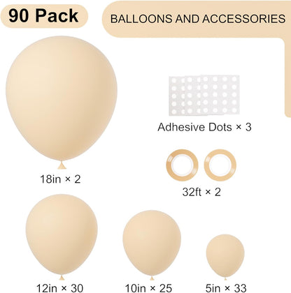 Voircoloria Blush Balloon Garland Kit - 90-Pack in 18/12/10/5 Inch Sizes for Weddings, Graduations & Parties