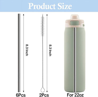Ello | Metal Straws Replacement - 6 PCS Reusable Stainless Steel Straws with 2 Cleaning Brushes