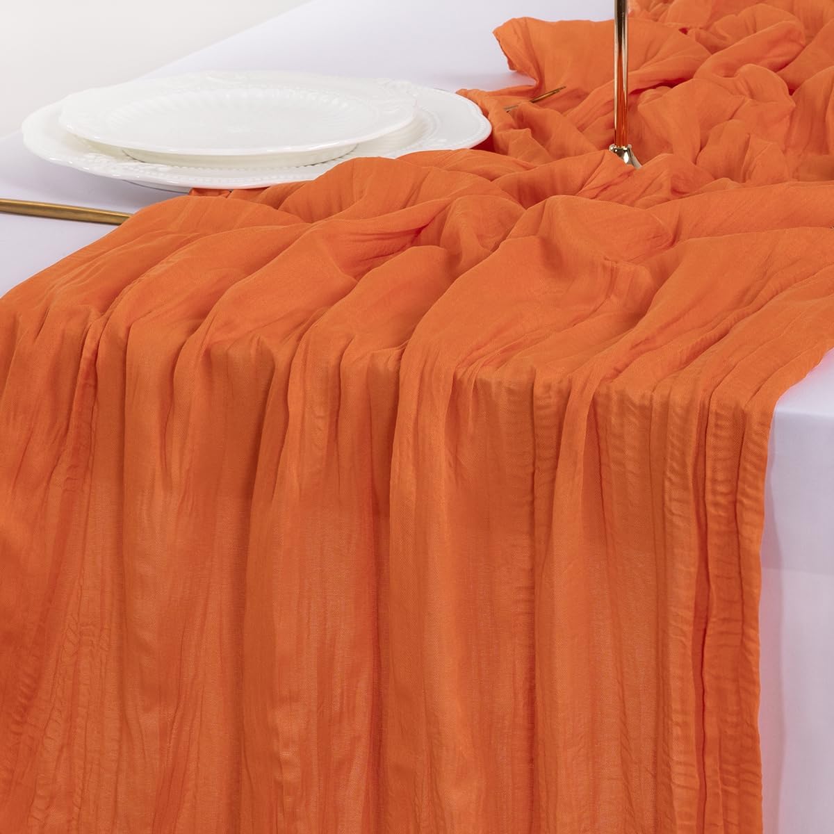 Socomi Cheesecloth Table Runner - 10pcs Orange Boho Rustic Gauze | 120 Inch for Weddings & Parties
