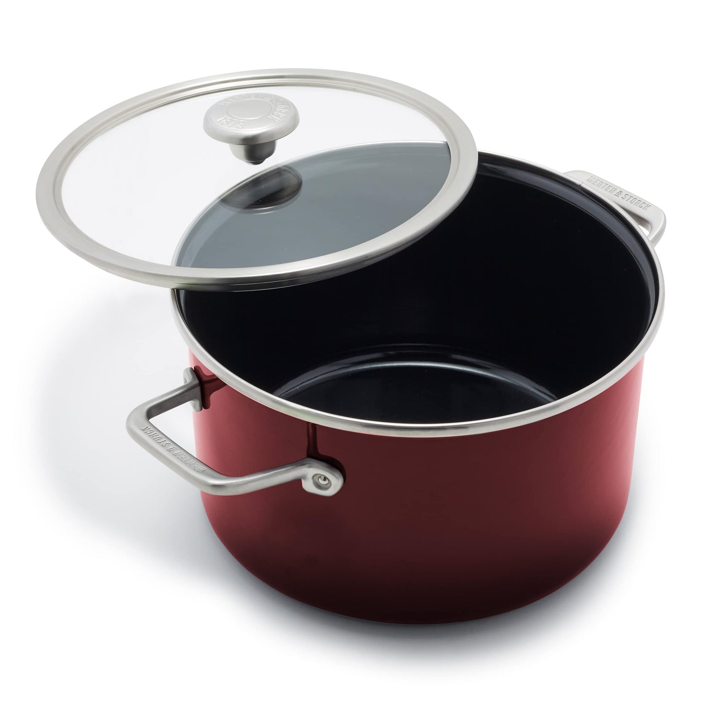 Merten & Storck European Crafted Steel Core Enameled Cookware, 6.3QT Stock Pot with Lid, Induction, PFAS & PTFE Free, Dishwasher Safe, Oven & Broiler Safe, Merlot Red