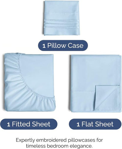Hotel Luxury Twin Size 3-Piece Sheet Set | Comfy, Breathable & Cooling Bedding - Deep Pockets, Soft & Wrinkle-Free - Oeko-Tex Certified - Light Blue