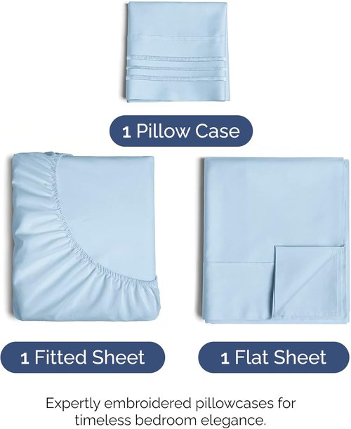Hotel Luxury Twin Size 3-Piece Sheet Set by [Brand Name] - Comfy, Breathable & Cooling - Deep Pockets, Soft, Wrinkle-Free - Light Blue