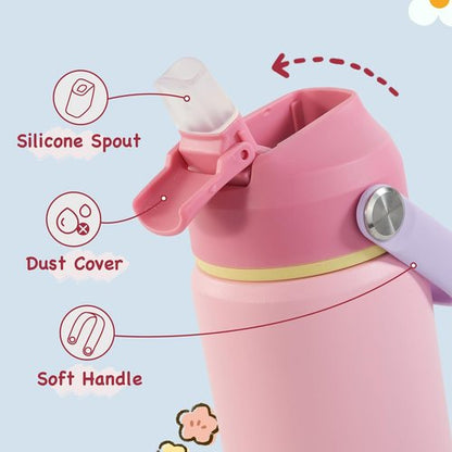 Kerilyn Kids Water Bottles - 12oz Stainless Steel Insulated, Leak-Proof | 2-Pack Cerulean & Charm Pink