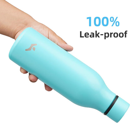 Skiennix Insulated Water Bottle - 18 oz Double Wall Stainless Steel Flask with Strap | Turquoise