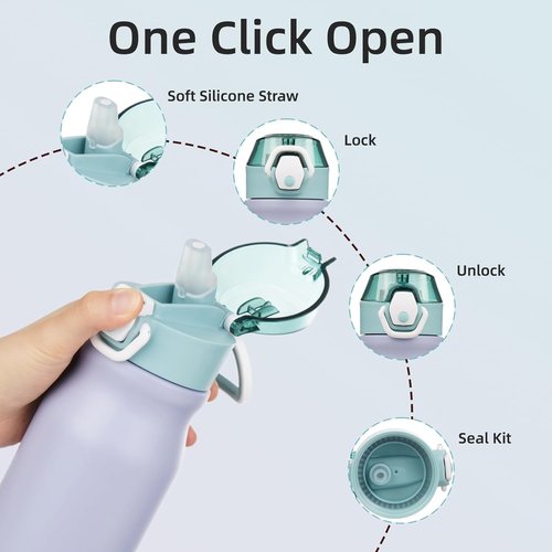 BJPKPK Stainless Steel Insulated Water Bottle - 25oz Reusable Thermal Flask with Straw Lid | Modern Blue