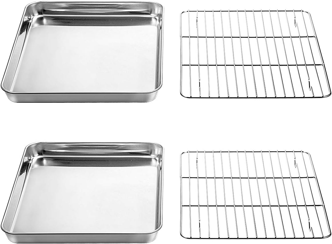 Wildone Baking Sheet Set - Stainless Steel Cookie Pan with Cooling Racks | 2 Sheets & 2 Racks, 12 x 10 x 1 Inch