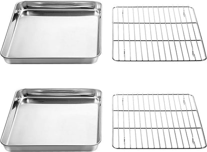 Wildone Baking Sheet Set - Stainless Steel Cookie Pan with Cooling Racks | 2 Sheets & 2 Racks, 12 x 10 x 1 Inch