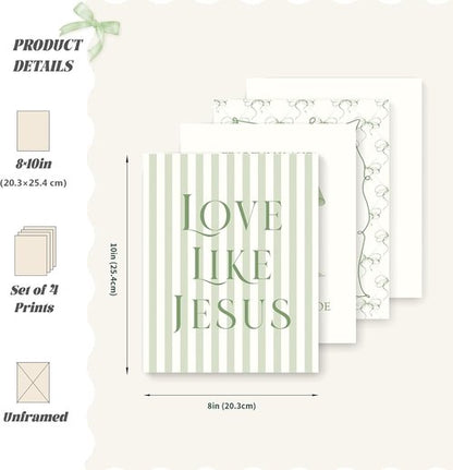 LARTSFRO Coquette Wall Art Decor - Sage Green Bow Aesthetic Prints | Inspirational Bible Verses, 8x10 Inch Set of 4 (Unframed)