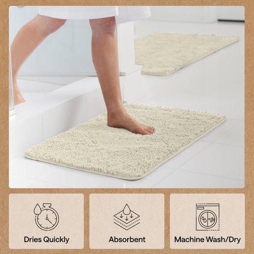Gorilla Grip Bath Rug Mat - Thick Soft Absorbent Chenille | Quick-Dry Microfiber 30x20, Dusty Cloud