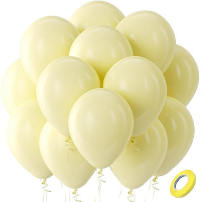 Bezente Pastel Yellow Latex Party Balloons - 100 Pack 12 inch Round Helium Light Yellow Balloons for Easter Birthday Bridal Shower Wedding Sunflower Party Decorations