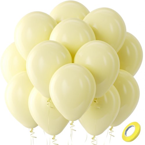 Bezente Pastel Yellow Latex Party Balloons - 100 Pack 12 inch Round Helium Light Yellow Balloons for Easter Birthday Bridal Shower Wedding Sunflower Party Decorations