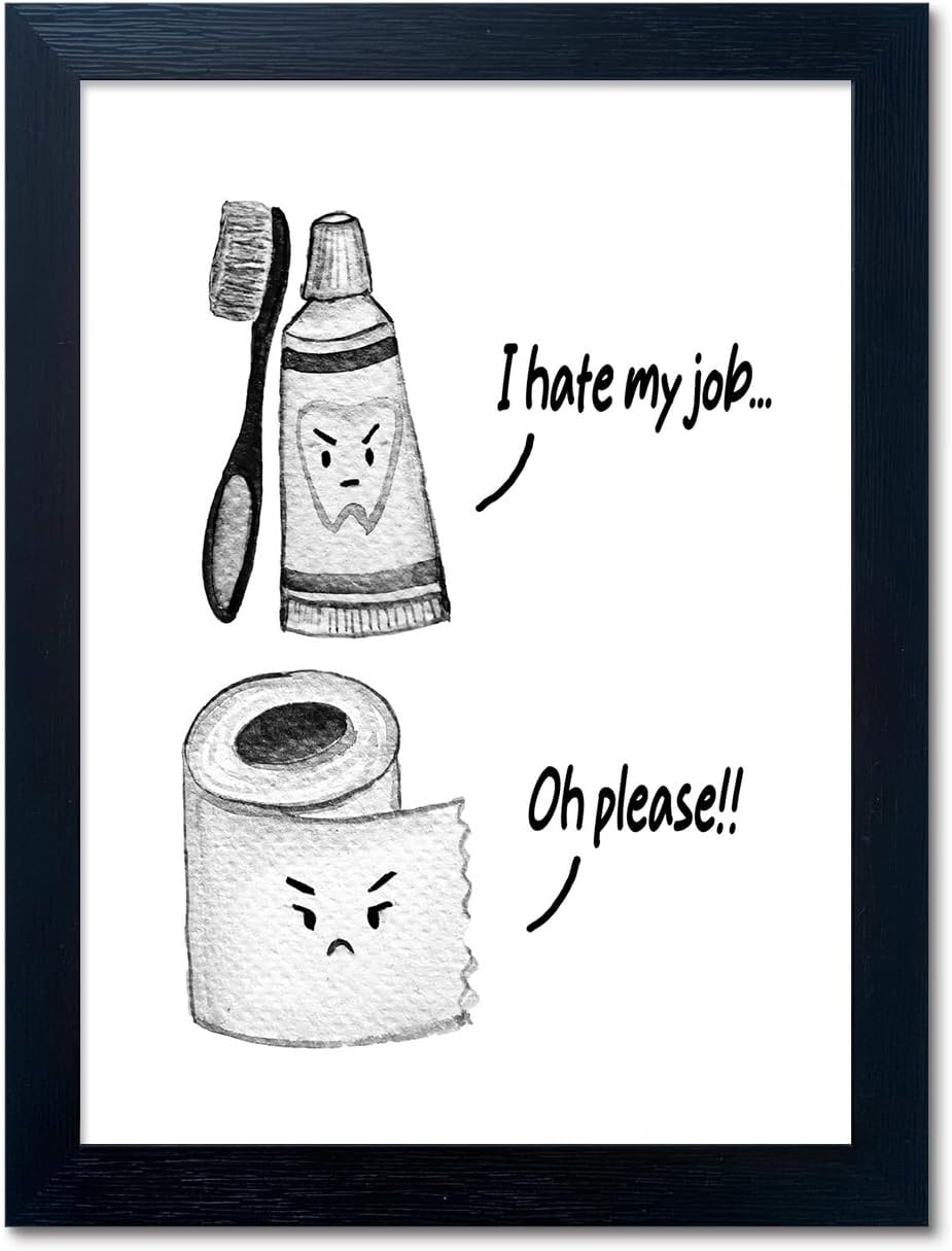 Regine Switzerland Kids Bathroom Decor - Cute Framed Canvas Wall Art | Modern Black and White Design