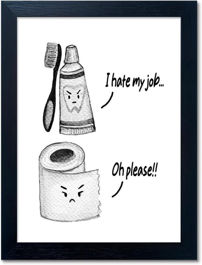 Regine Switzerland Kids Bathroom Decor - Cute Framed Canvas Wall Art | Modern Black and White Design