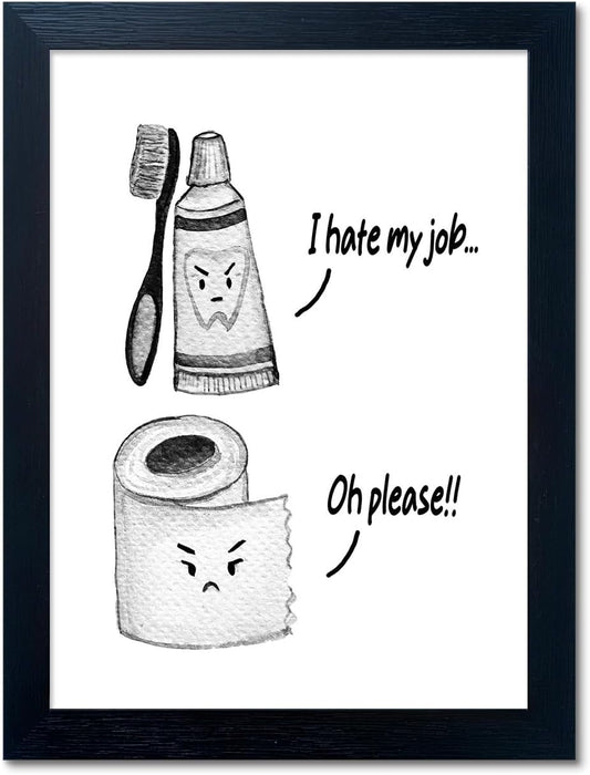 Regine Switzerland Kids Bathroom Decor - Cute Framed Canvas Wall Art | Modern Black and White Design