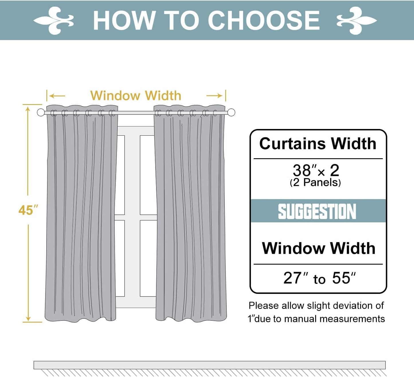 ChrisDowa Blackout Curtains - Thermal Insulated Room Darkening Panels for Bedroom & Living Room (Black, 38W x 45L)