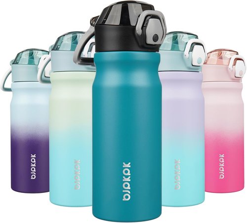 BJPKPK 18oz Insulated Water Bottle - Stainless Steel, BPA-Free, Leak-Proof with Straw | Laguna Color
