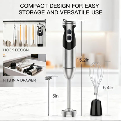 Skiennix 3-in-1 Immersion Hand Blender - Powerful 12-Speed Stick Blender with Titanium Blades