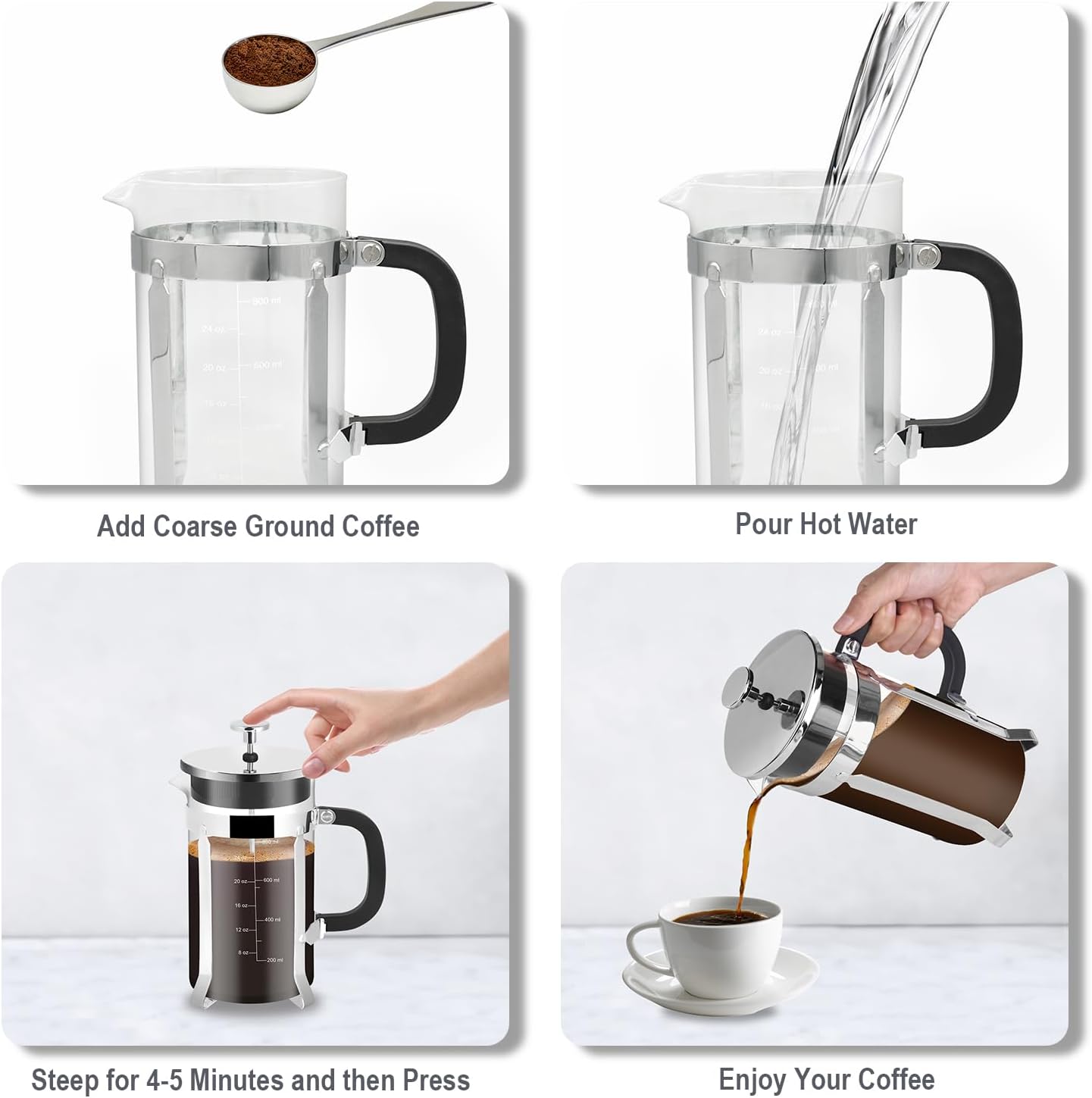 Skiennix French Press Coffee Maker - 34oz Stainless Steel with 2 Filters | Heat Resistant & Easy to Clean