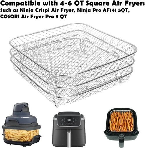 BYKITCHEN 7-Inch Air Fryer Rack - Stackable Stainless Steel Accessory for Ninja & Cosori Air Fryers