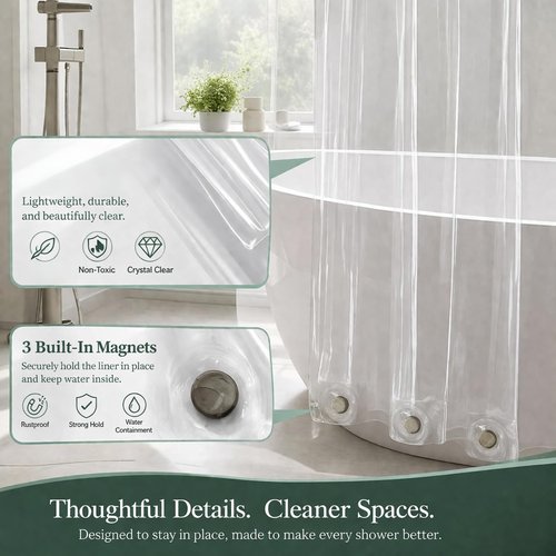 EHZNZIE White Heavy Duty Shower Curtain Liner 72x72, PEVA Waterproof Bath Curtain, No Chemical Smell, 3 Weighted Magnets, Durable with Rustproof Metal Grommets