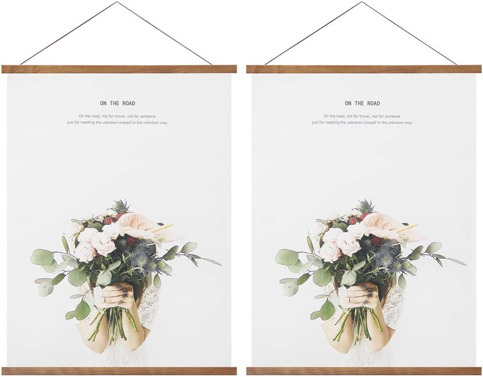 Miaowater Magnetic Wooden Poster Frames - 2 Pack for 10x14, 10x20, 10x13 Art Displays | Teak Wood Finish