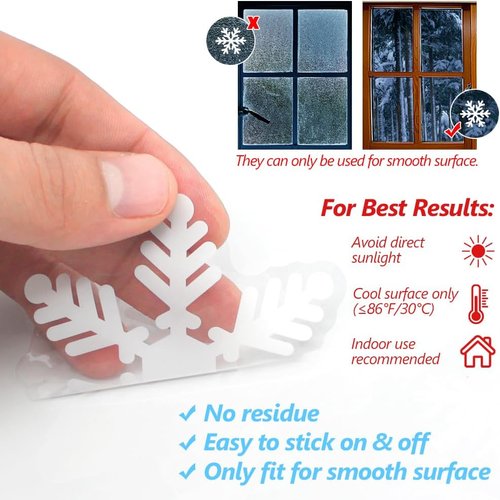 LUDILO Christmas Window Clings - 135 Pcs Snowflake Static Decals for Holiday Decorations