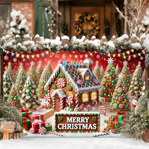 Christmas Party Backdrop Candy Cane Decorations 71 x 43 Inch Merry Christmas Banner
