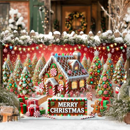 Christmas Party Backdrop Candy Cane Decorations 71 x 43 Inch Merry Christmas Banner