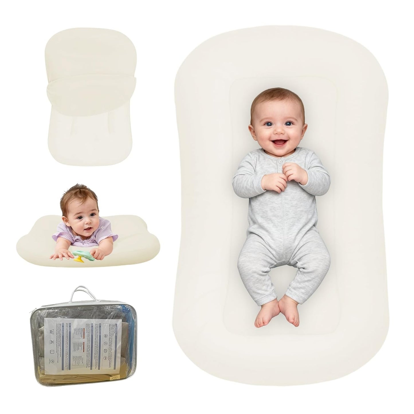 Baby Lounger - Bionic Design Organic Cotton Infant Lounger | Soft & Breathable for 0-18 Months (White)