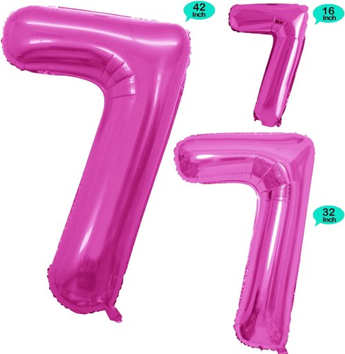 GOER Number 7 Balloons - Pink Foil Huge Balloons for 7th Birthday & Anniversary Decorations | 3 Pcs, 42 Inch, 32 Inch, 16 Inch