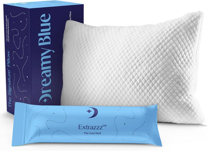 DreamyBlue Signature Pillow - Adjustable Loft Shredded Memory Foam for All Sleep Positions | Washable Bamboo Rayon Cover | CertiPUR-US Certified (Queen)