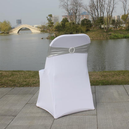 Skiennix Metallic Silver Stretch Chair Sashes - Durable Spandex Fitted Bows for Weddings & Events | 10-Pack