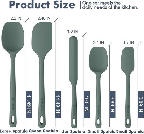 ChefAide Silicone Spatula Set - 5-Piece Food Grade Rubber with Ergonomic Grip | Heat Resistant Up to 600°F