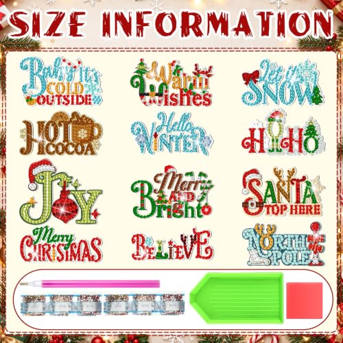 Christmas Diamond Art Magnet Kits - 12 Pieces for Fridge & Metal Surfaces - Holiday Decor