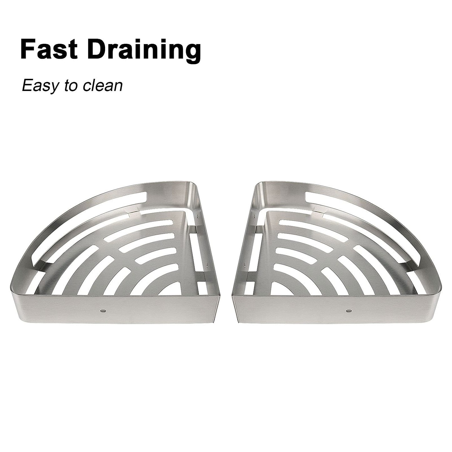 NearMoon Bathroom Shower Caddy 2 Pack, No Drill 304 Stainless Steel Shower Organizer with 2 Hooks (Corner Shelf, Brushed Nickel)