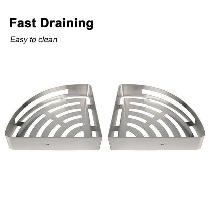 NearMoon Bathroom Shower Caddy 2 Pack, No Drill 304 Stainless Steel Shower Organizer with 2 Hooks (Corner Shelf, Brushed Nickel)