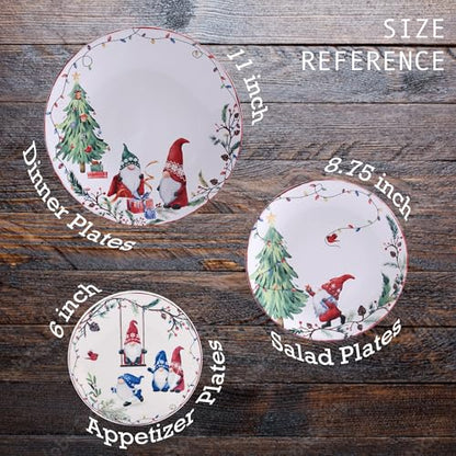 Christmas Gnomes Appetizer Plates Set of 6 - 6 Inch Ceramic Holiday Tableware