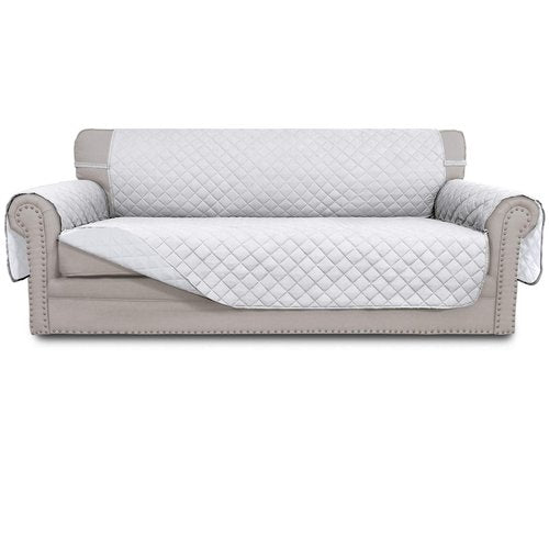 Easy-Going Reversible Couch Cover for 3 Cushion Couch Sofa Cover for Dogs Water Resistant Furniture Protector Cover with Foam Sticks Elastic Straps for Pet Cat (Sofa, White/White)
