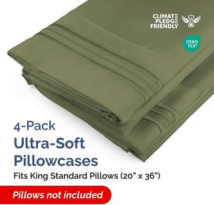 King Standard Pillow Cases by King - Soft Hotel Quality Covers | Comfy Bedding in Sage Green - Set of 4
