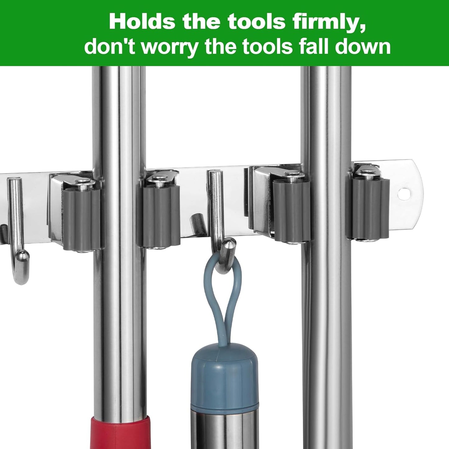 Voze Mop and Broom Holder - 5 Racks & 4 Hooks | Heavy-Duty Wall Mount Organizer for Home & Garage
