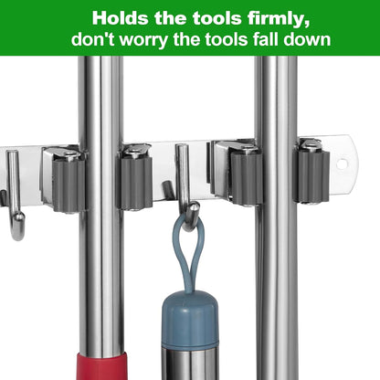 Voze Mop and Broom Holder - 5 Racks & 4 Hooks | Heavy-Duty Wall Mount Organizer for Home & Garage