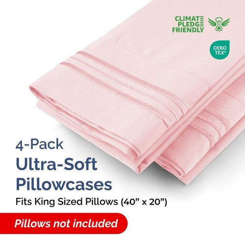 King Pillow Cases by [Brand Name] - Ultra Soft Hotel Quality Covers | 4-Piece Set in Baby Pink - Wrinkle & Fade Resistant