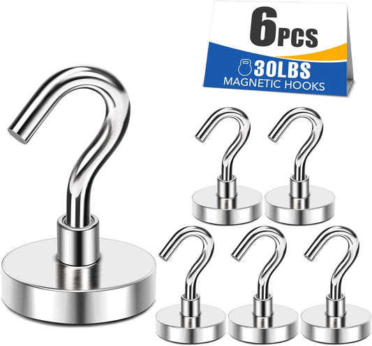 MIKEDE N52 Magnetic Hooks - Heavy Duty 30Lbs Capacity for Outdoor & Indoor Use | Pack of 6