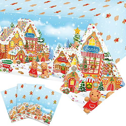 Tiamon 3 Pack Gingerbread Man Tablecloths - Christmas Plastic Table Covers