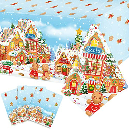 Tiamon 3 Pack Gingerbread Man Tablecloths - Christmas Plastic Table Covers