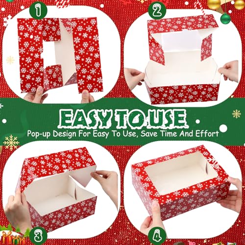 Glenmal 24 Pack Christmas Cookie Boxes with Window Snowflake Pattern 9x6x3 Inches - Holiday Gift Packaging