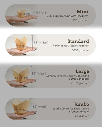 Bake Choice Tulip Cupcake Liners - 200 Pcs Unbleached Natural Baking Cups in Brown & White